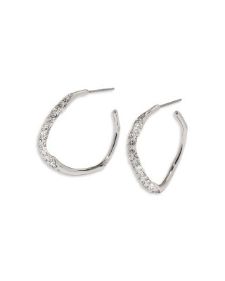 Alexis Bittar Pave Asymmetrical Hoop Earrings in Rhodium Plated
