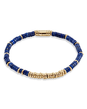 Shop John Hardy 14k Yellow Gold Classic Chain Lapis Lazuli Heishi Bead Bracelet In Blue/gold