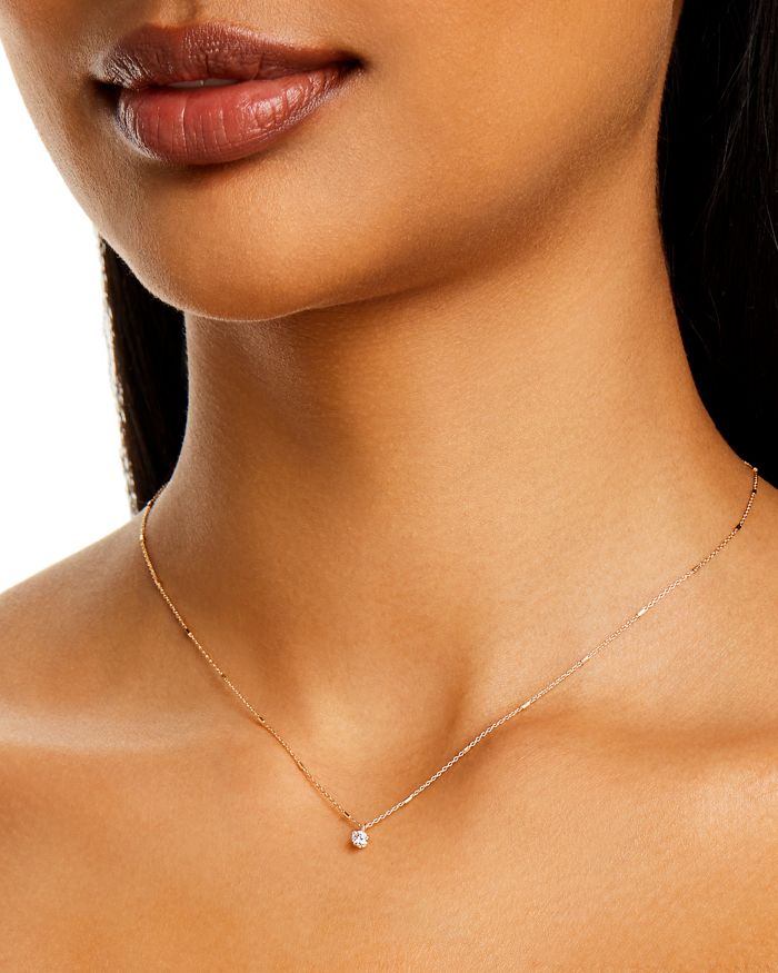 14k Yellow Gold Prong Set Diamond Necklace, 16"
