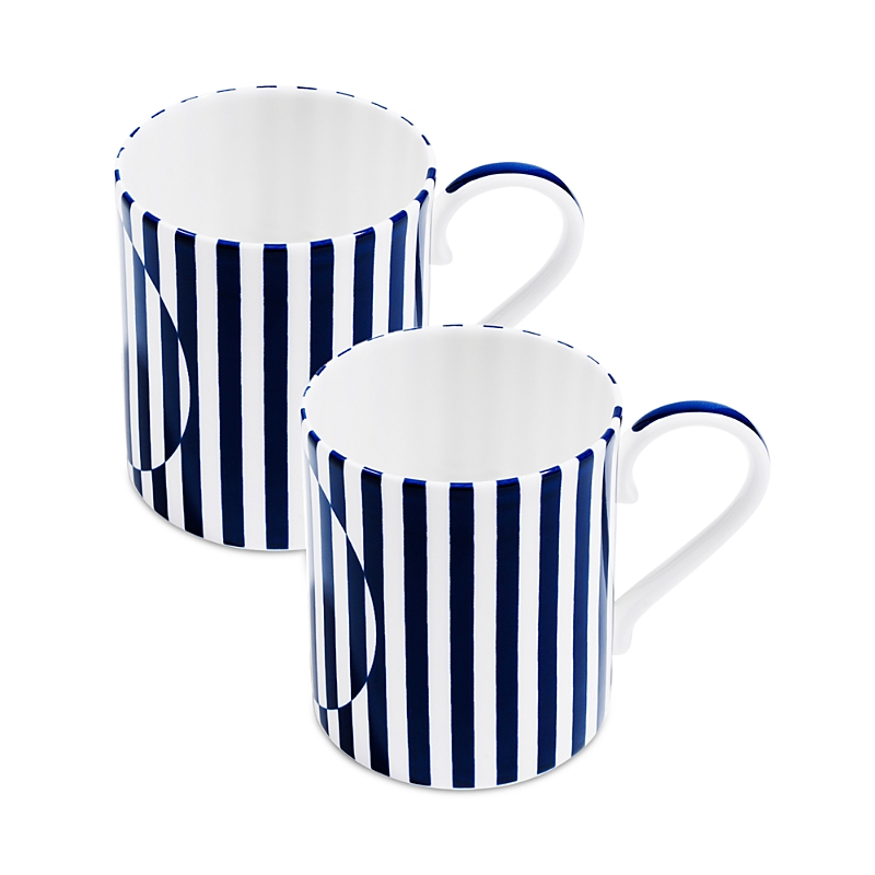 Richard Brendon Superstripe Cobalt Blue Medium Mug, Set Of 2 In Blue/white