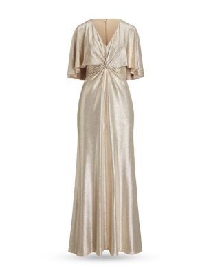 Foil Print Jersey Cape Gown