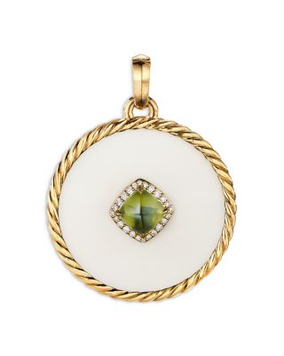 David Yurman - DY Elements&reg; Disc Pendant in 18K Yellow Gold with Cacholong, Peridot and Pav&eacute; Diamonds
