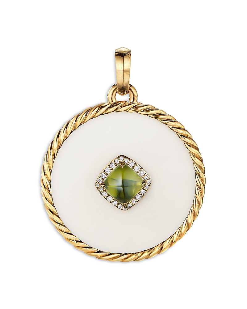 David Yurman Dy Elements Disc Pendant in 18K Yellow Gold with Cacholong, Peridot and Pave Diamonds