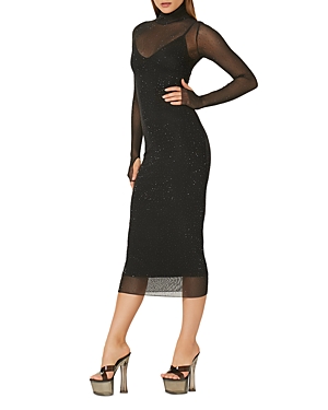 Afrm Shailene Rhinestone Embellished Midi Dress In Noir
