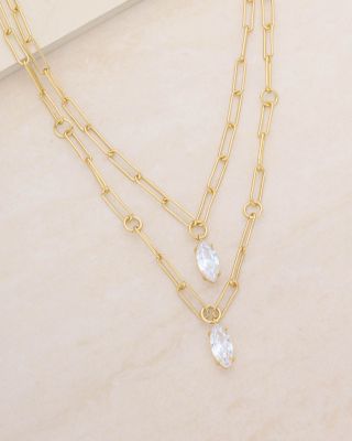 Double Layer Crystal Pendant Necklace, 18-20"