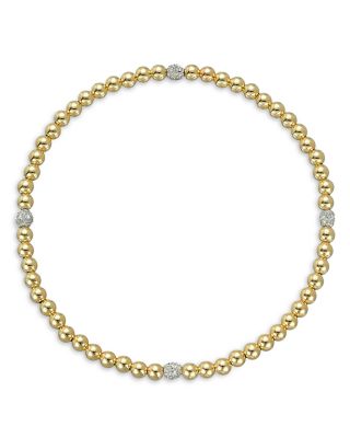 Zoe Lev - 14K White & Yellow Gold Diamond Accent Station Beaded Stretch Bracelet