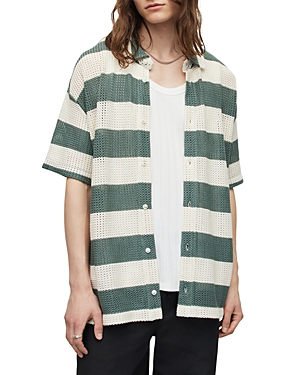 Allsaints Munro Open Stitch Short Sleeve Cotton Button-up Shirt In Chalk White/b