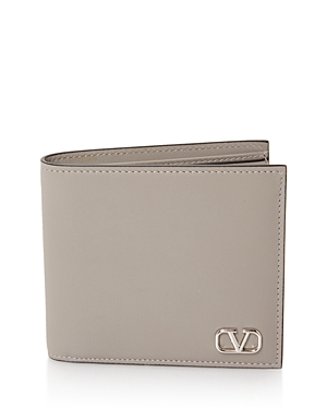Valentino Garavani Leather Billfold Wallet In Pearl Gray