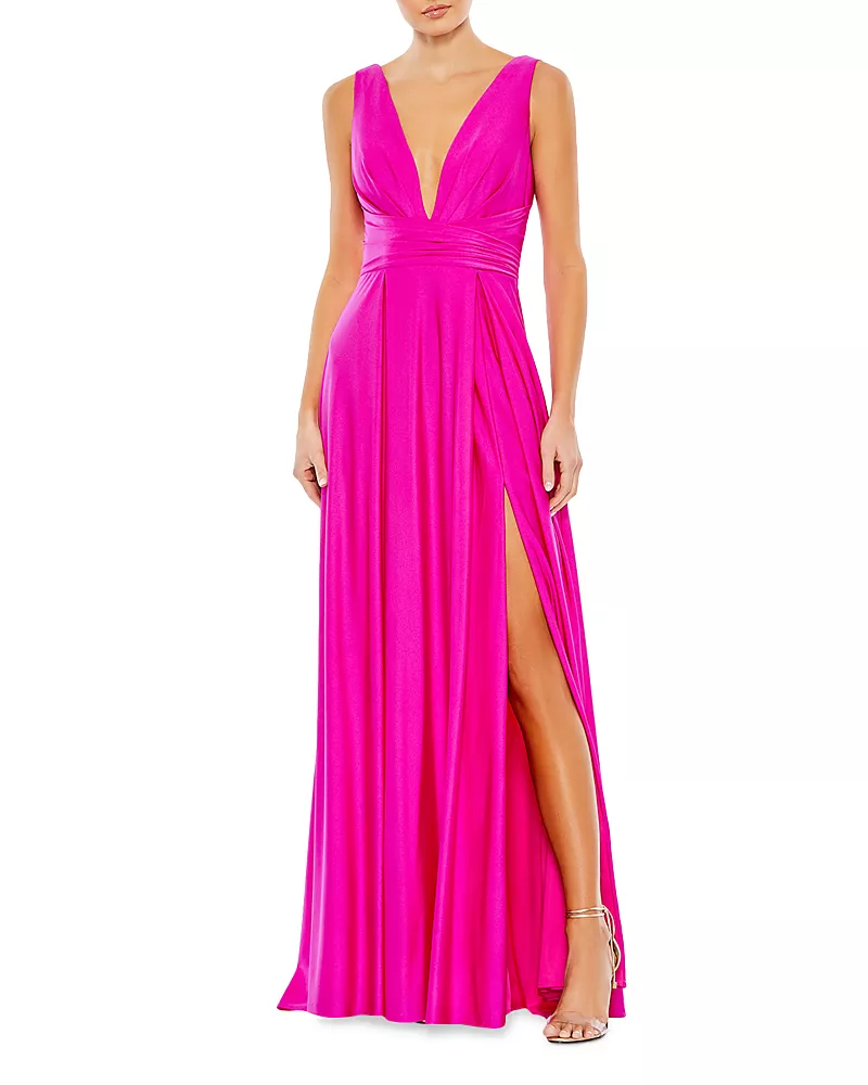 Mac Duggal Jersey Plunge Neck Evening Gown