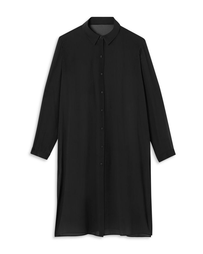Shop Eileen Fisher Silk Tunic Shirt In Black