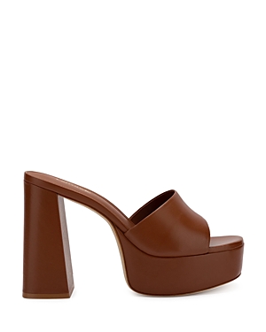 Larroude Dolly Platform Leather Mules In Caramel