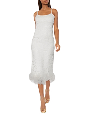LIKELY MARI FEATHER TRIM MIDI DRESS