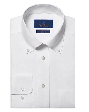 David Donahue Trim Fit Pinpoint Oxford Non Iron Dress Shirt In White/white