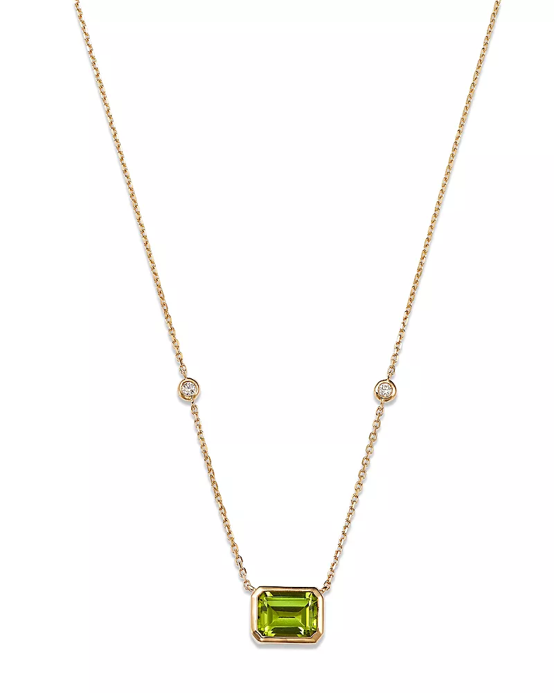 Bloomingdale's Fine Collection Peridot & Diamond Pendant Necklace in 14K Yellow Gold, 18
