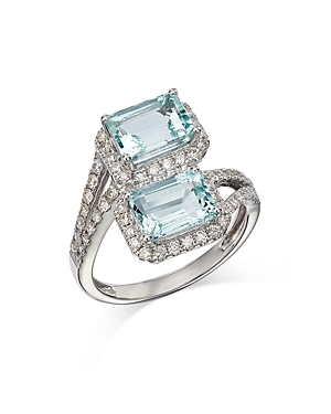 Bloomingdale's Aquamarine & Diamond Bypass Ring In 14k White Gold - 100% Exclusive In Blue/white