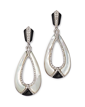 Bloomingdale's Mother Of Pearl, Onyx, & Diamond Drop Earrings In 14k White Gold - 100% Exclusive In White/black