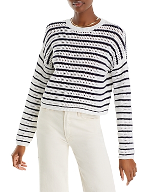 Aqua Cotton Crewneck Sweater - 100% Exclusive In White/navy