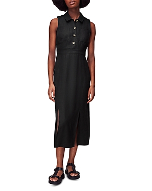Shop Whistles Molly Linen Midi Dress In Black