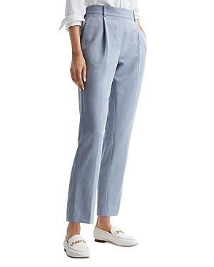 Reiss Shae Tapered Leg Linen Trousers In Pale Blue