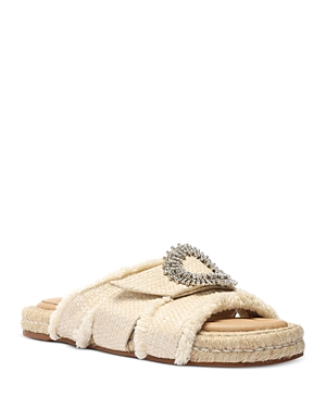 Alexandre Birman Madelina Crystal Brooch Slide Sandal In Natural