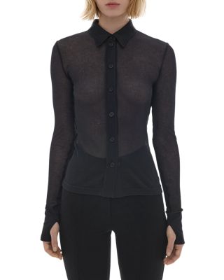 Helmut Lang Sheer Ribbed Button-front Shirt In Black