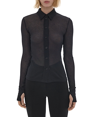 Helmut Lang Sheer Ribbed Button-front Shirt In Black