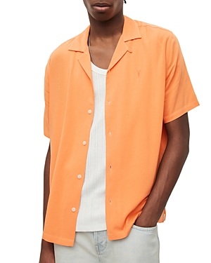 Allsaints Venice Solid Regular Fit Button Down Camp Shirt In Sicilia Orange