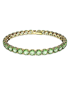Shop Swarovski Matrix Green Crystal Tennis Bracelet In Gold Tone