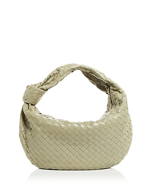 Bottega Veneta Small Jodie Intrecciato Leather Top Handle Bag In Travertine/gold