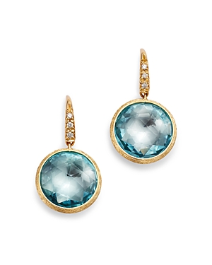 Shop Marco Bicego 18k Yellow Gold Jaipur Color Blue Topaz & Diamond Drop Earrings In Blue/gold