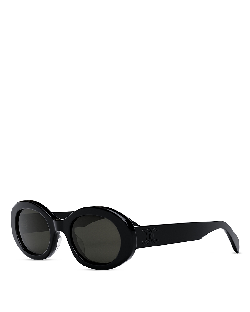 Celine Triomphe Logo Oval Acetate Sunglasses In Black/black Solid