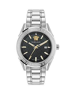 Versace Men's V-code Greca Stainless Steel Bracelet Watch, 42mm In Black/silver