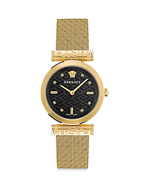 Versace Regalia Bracelet Watch With Black Guilloche Dial In Black/gold