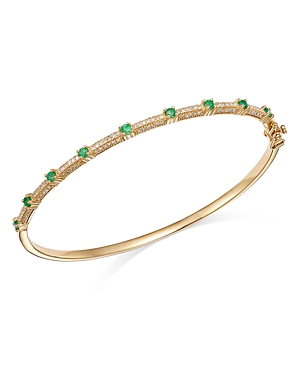 Bloomingdale's Emerald & Diamond Bangle Bracelet In 14k Yellow Gold - 100% Exclusive In Green/gold
