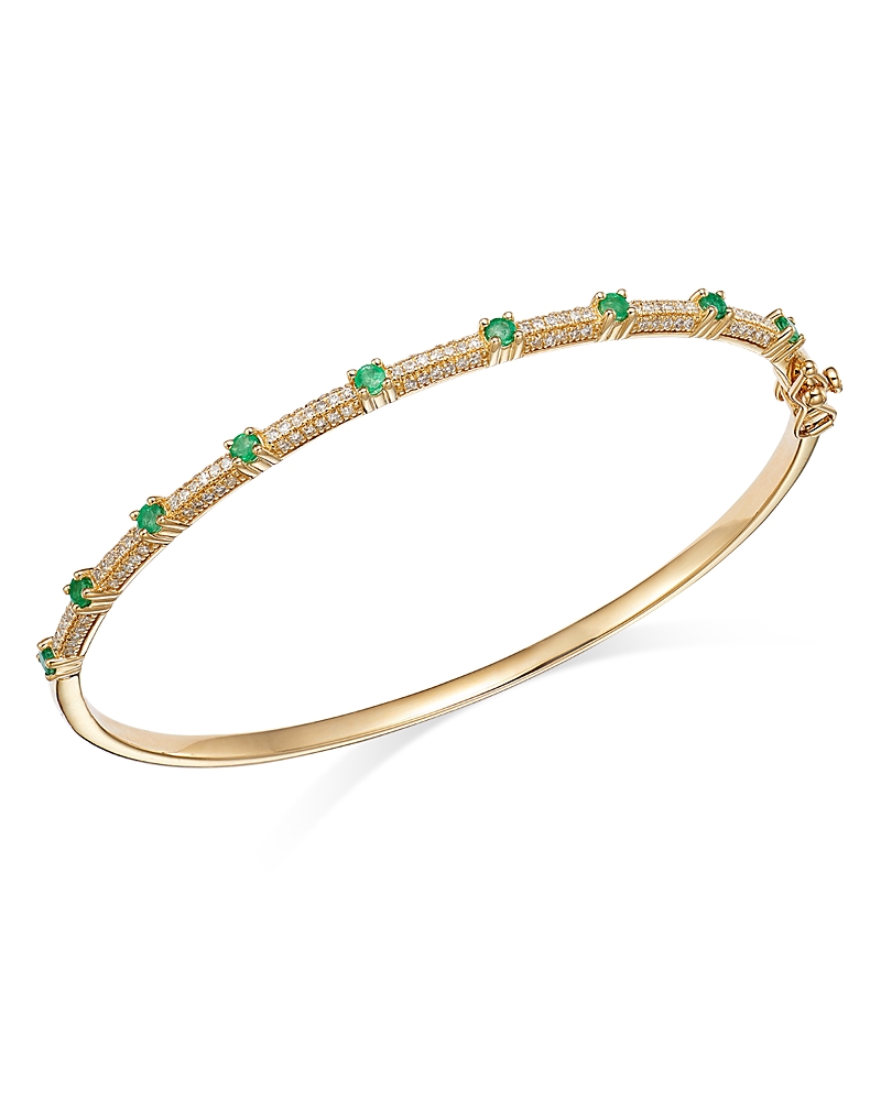 Emerald & Diamond Bangle Bracelet in 14K Yellow Gold, 63% Off