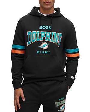 Hugo Boss Nfl Dolphins Pullover Hoodie In Black