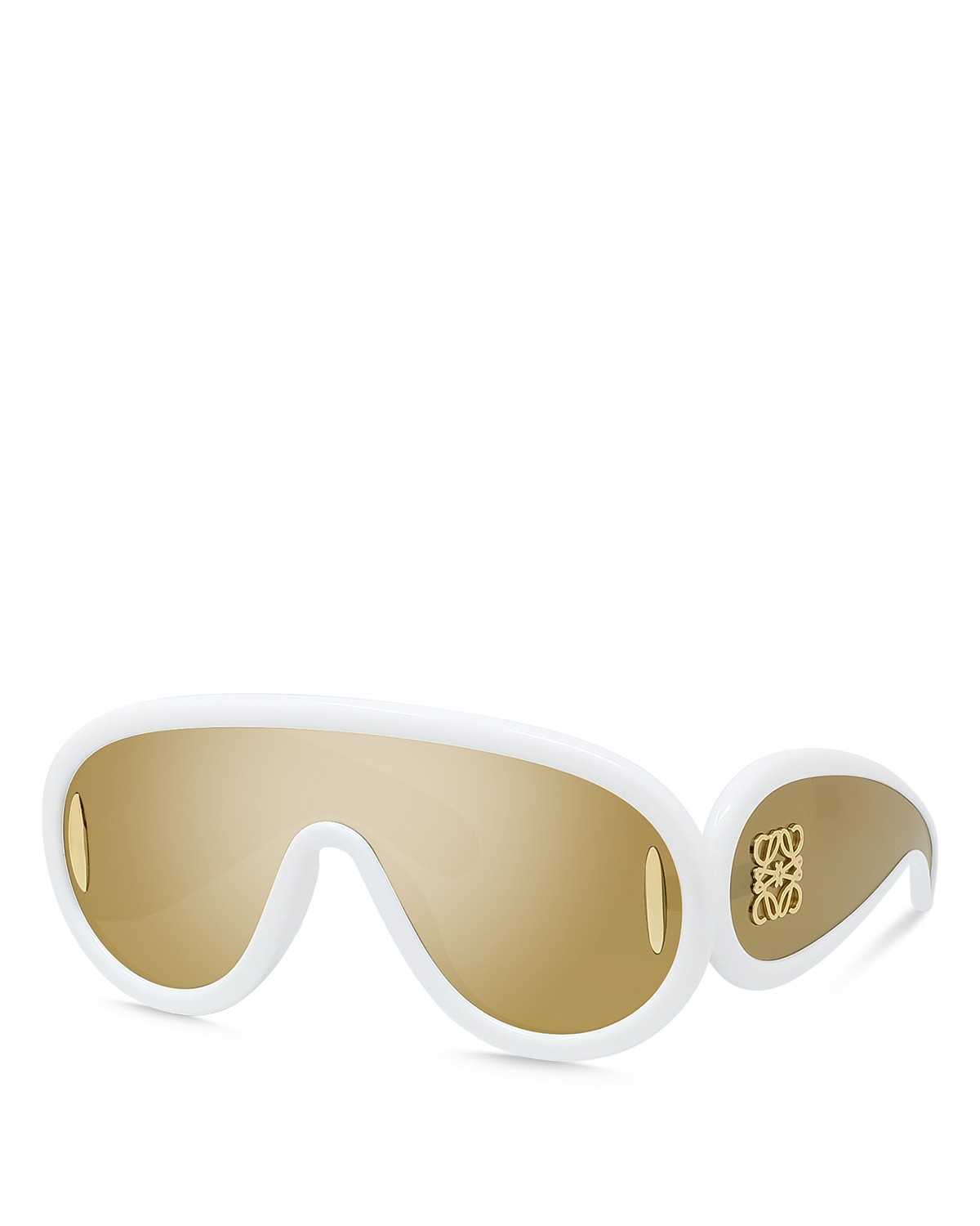 Loewe Anagram Paula's Ibiza Mask Sunglasses, 134mm in White/Gold Mirrored Solid