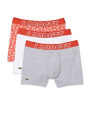 Lacoste Cotton Stretch Logo Print Boxer Briefs, Pack of 3