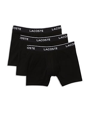 Shop Lacoste Cotton Stretch Logo Waistband Long Boxer Briefs, Pack Of 3 In Black