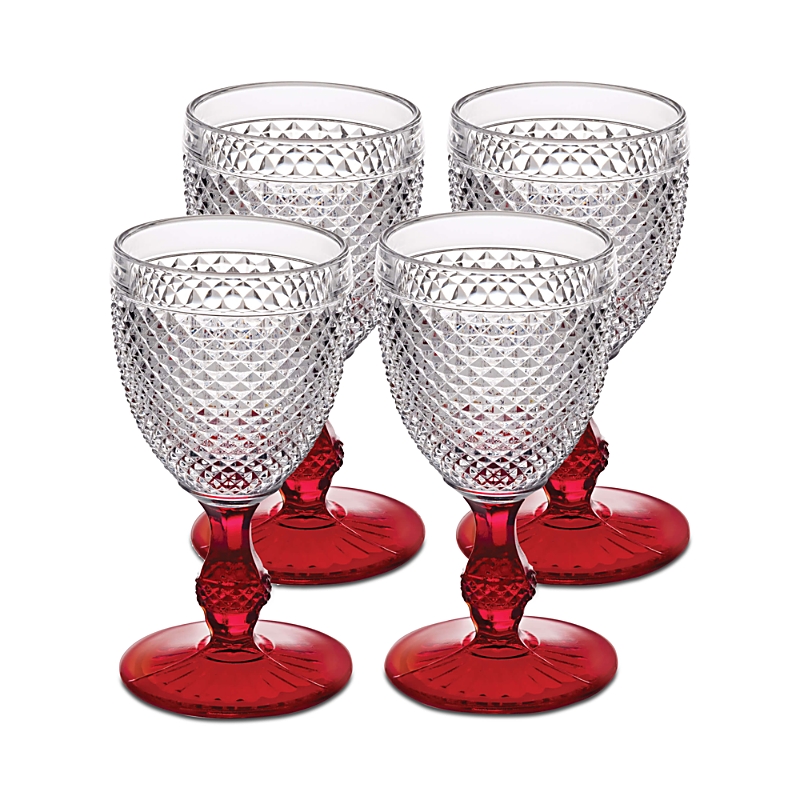 Vista Alegre Bicos Bicolor Goblet With Red Stem, Set Of 4 In Muti
