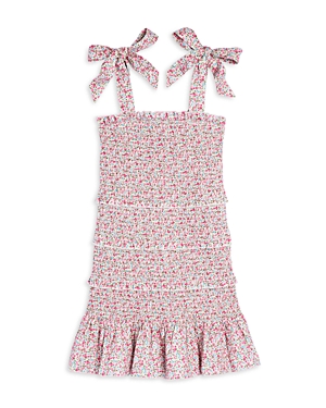 Katiejnyc Girls' Floral-print Tiered Smocked Dress - Big Kid In Hot Pink Ditsy Floral