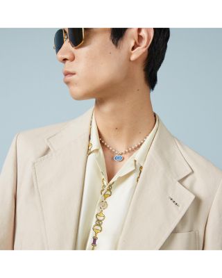 Sterling Silver Boule Blue Enamel Logo Beaded Pendant Necklace, 21.6"