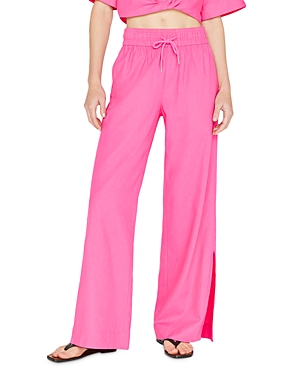 Frame Drawstring Linen-blend Wide-leg Trousers In Flamingo