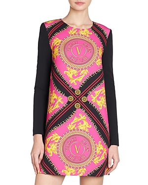 Versace Jeans Couture Cady Logo Panel Mini Dress In Pink/gold/black