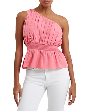 French Connection Alania One Shoulder Peplum Top In Camellia Rose