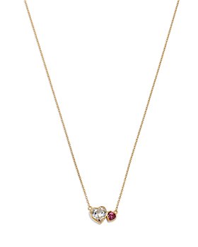 Moon & Meadow - 14K Yellow Gold Pink Tourmaline & White Topaz Double Heart Pendant Necklace, 16" - 100% Exclusive