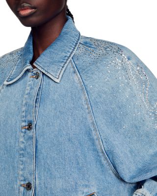 Sandro Flamme Rhinestone Embellished Denim Jacket