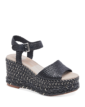 Shop Dolce Vita Women's Tiago Ankle Strap Espadrille Platform Wedge Sandals In Black Raffia