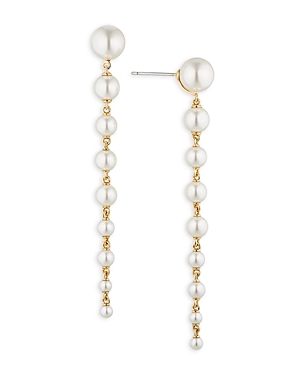 Shop Nadri Dot Dot Dot Linear Imitation Pearl Drop Earrings In 18k Gold Plated In White/gold