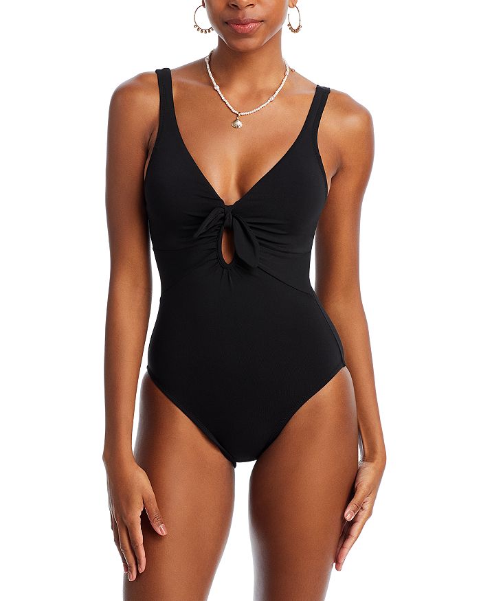 Full Size Two-Tone Plunge One-Piece Swimsuit – Love & Light